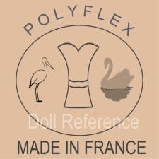 Clodrey doll mark Polyflex. stork. sheath of wheat, swan in a circle Made in France