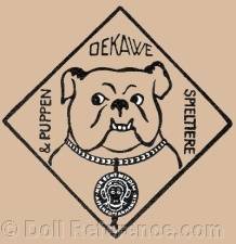 Deutsche Kolonial Kapok doll mark Dekawe Spieltere & Puppen with bulldog with medallion collar symbol