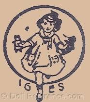 G. J. Escher doll mark IGES girl running with toys symbol