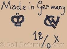 William Goebel doll mark Made in Germany crown symbol WG 12/0 X