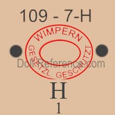 Heinrich Handwerck doll mark 109 - 7 - H red circle with Wimpern Gesetzl. Geschuzt