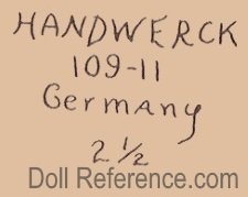 Heinrich Handwerck doll mark Handwerck 109-11 Germany 2 1/2