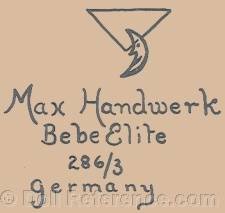 Max Handwerck doll mark triangle, half moon, Bebe Elite 286/3 Germany