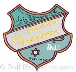 Heinrich Handwerck doll trade mark label found on Bebe Cosmopolite, Bebe Recalame, Bebe Superior boxes