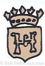 Heber & Company doll mark HC on a shield with crown above