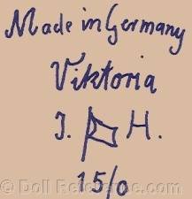 Hering & Sohn doll mark Made in Germany Viktoria J. flag H. 15/0