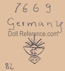 Gebrüder Heubach doll mark 7669 Germany sunrise GH initials DEP