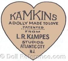 Kamkins cloth art doll mark label A Dolly made to love, patented, from L.R. Kampes Studios, Atlantic City, NJ