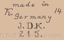 JDK Kestner doll mark made in h Germany 215 JDK