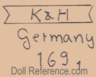 Kley & Hahn doll mark K & H (on a ribbon) Germany doll mold 169 
