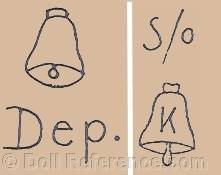 Kling doll mark bell symbol Dep., S/0 bell symbol K