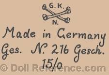 Gebrüder Knoch doll mark G.K.N. two crossed bones Made in Germany Ges. N. 216 Gesch. 15/0