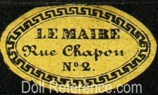 Le Maire doll & toy store label No. 2 Rue Chapon, Paris