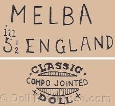 Mayer & Sherratt doll mark Melba 5 1/2 England, Classic Doll Compo Jointed