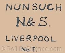 Nunn & Smeed doll mark Nunsuch N & S Liverpool No 7.