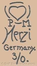 Otto Reinecke, Hof-Moschendorf Porzellanfabrik doll mark heart symbol P-M Herzi Germany 3/0