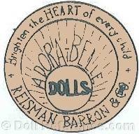 Reisman, Barron & Company doll mark label Brighten the heart of every child Adora-Belle Dolls