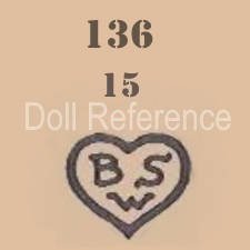 Bruno Schmidt doll mark 136 (size number) 15, BSW inside a heart symbol