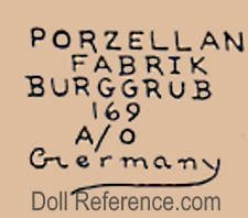 Schoenau & Hoffmeister doll mark Porzellanfabrik Burggrub 169 A/O Germany