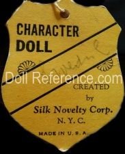 Silk Novelty Corporation doll mark label Character doll on shield