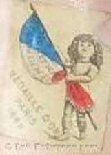 Jules Nicholas Steiner doll mark label Medaille D'Or Paris 1889 with doll holding red, white & blue flagl