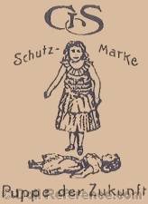 Gebrüder Süssenguth doll mark GS, GESUE, symbol of girl with dol lying on ground in front of her Puppe der Zukunft