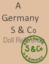Swaine doll mark A Germany S & Co GESCHUTZT GERMANY S & Cº  green ink stamp