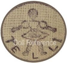 TELLI wooden & cloth doll mark with standing girl symbol