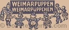 Thϋringer Stoffpuppen Fabrik cloth doll mark Weimarpuppen, Weirmarpuppchen with nine dolls holding hands