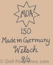 Welsch & Company GmbH. doll mark MOA 150 Made in Germany Welsch