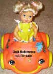 1969 Mattel Baby Go Bye-Bye and Her Bumpety Buggy doll, 11"