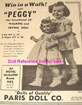1940s Paris Peggy Walker doll ad, 28"