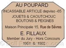 Au Poupard doll mark label Maison Principale  15, Rue de Sévres (E. Fillaux)