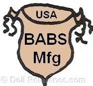 Babs Manufacturing Company doll mark upside down acorn USA Babs Mfg