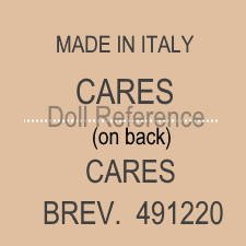 Cares doll mark on neck Made in Italy Cares, on back Cares Brev. 491220
