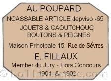 Au Poupard doll mark label E. Fillaux, 15 Rue de Sérves