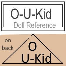 Gem Toy Co. doll mark O-U-Kid on back O-U-Kid label on foot