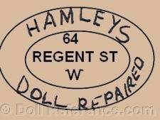 Hamleys Brothers doll mark Hamleys Doll Repaired, 64 Regent St. W