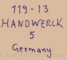 Heinrich Handwerck doll mark 119- 13 Handwerck 5 Germany