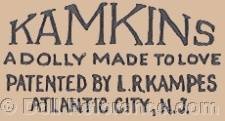 Louise Kampes doll mark stamp Kamkins, A Dolly Made To Love, Patented by L. R. Kampes, Atlantic, N.J. body ink stamp