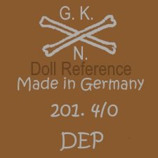 Gebrüder Knoch black doll mark GKN, two crossed bones symbol, Made in Germany, 201 4/0 DEP