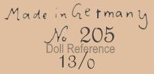 Gebrüder Knoch doll mark Made in Germany No. 205 13/0