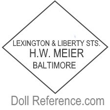 Harry W. Meier doll mark label Lexington & Liberty Sts. Baltimore