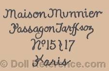 Maison Munnier doll mark Passagon Tarffson, No. 15 & 17 Paris