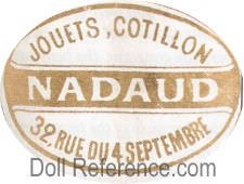 Mon. Jeanne Amelie Nadaud doll mark label Jouets, Cotillion 32 Rue du 4 Septembre