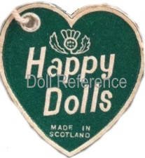 Peggy Nesbit doll mark heart shaped label Happy Doll Made in Scotland