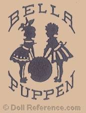 Leo Nordschild doll mark Bella Puppen two children playing with a ball symbol