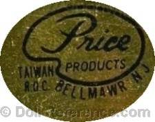 Price Products doll mark label Bellmawr, NJ Taiwan R.O.C.