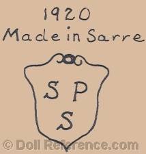 Saarländische Puppenfabrik doll mark 1920 Made in Sarre SPS on a shield