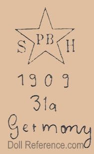 Schoenau & Hoffmeister doll mark SHPB
star symbol 1909 31a Germany